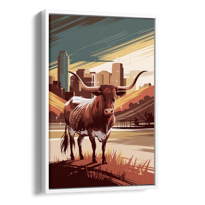 Austin Texas Longhorn Spirit Side - White Canvas Wall Art