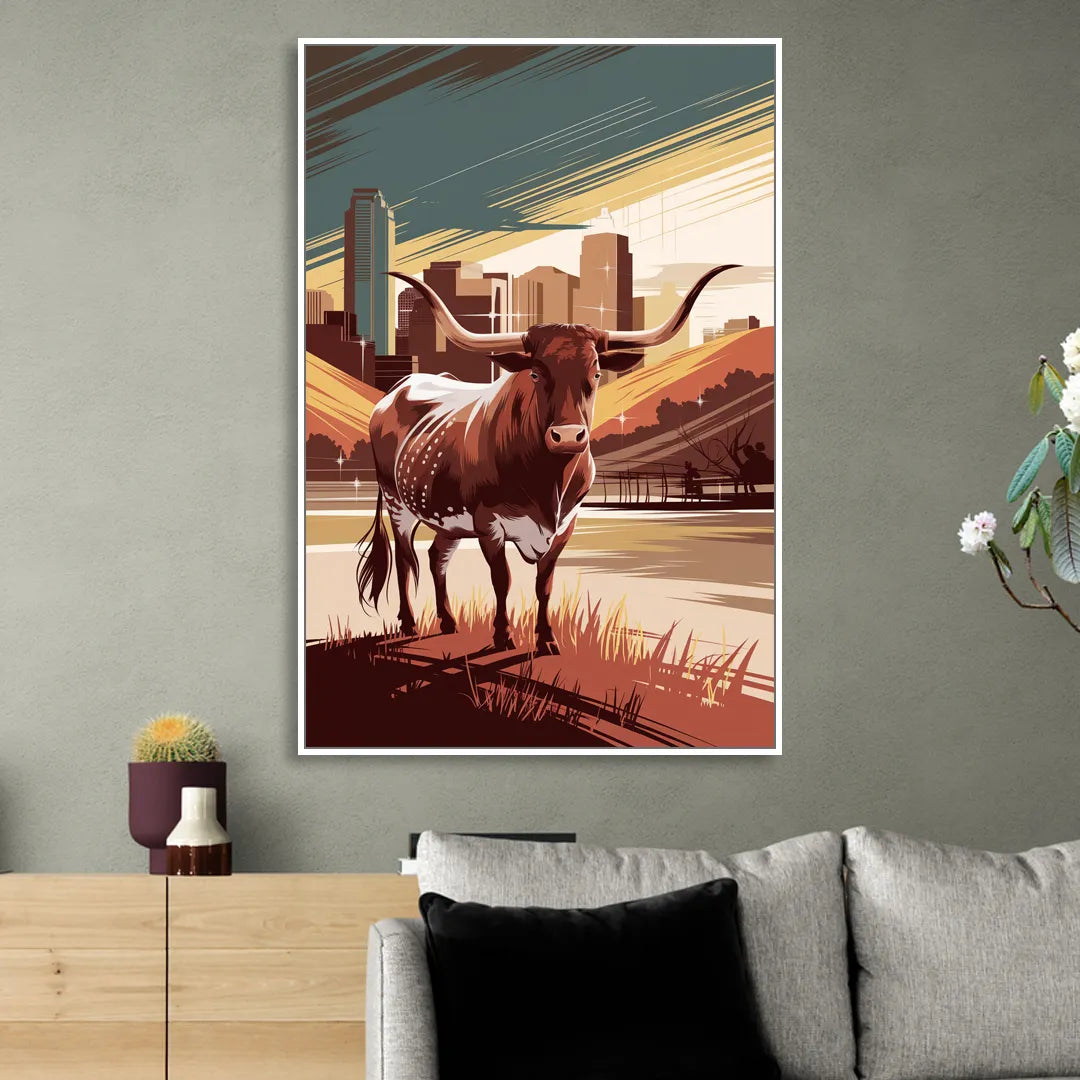 Austin Texas Longhorn Spirit Living Room - White Canvas Wall Art