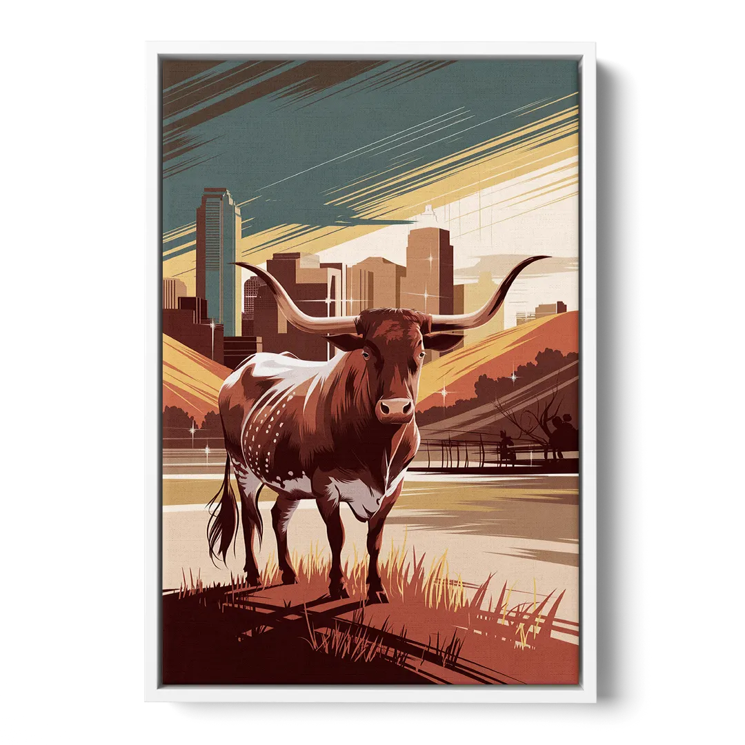 Austin Texas Longhorn Spirit Front - White Canvas Wall Art