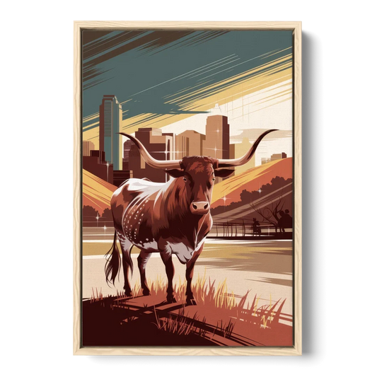 Austin Texas Longhorn Spirit - Oak Framed Canvas Wall Art - Front