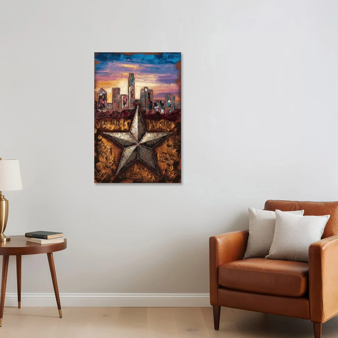 Austin Texas Stars - Canvas Wall Art - Sofa - 24x36