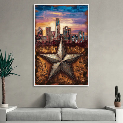 Austin Texas Stars Sitting Room - White Canvas Wall Art