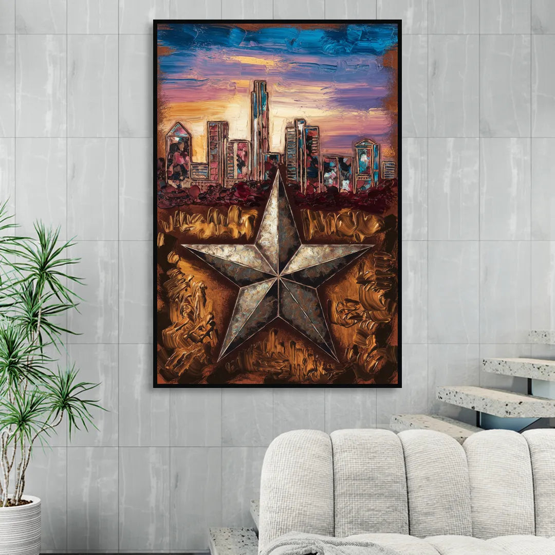 Austin Texas Stars Living Room - Black Canvas Wall Art