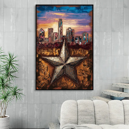 Austin Texas Stars Living Room - Black Canvas Wall Art