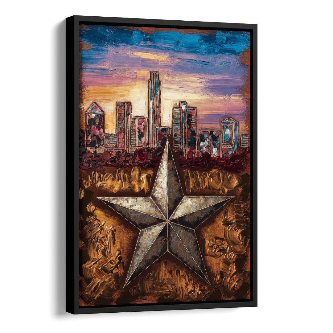Austin Texas Stars Side - Black Canvas Wall Art