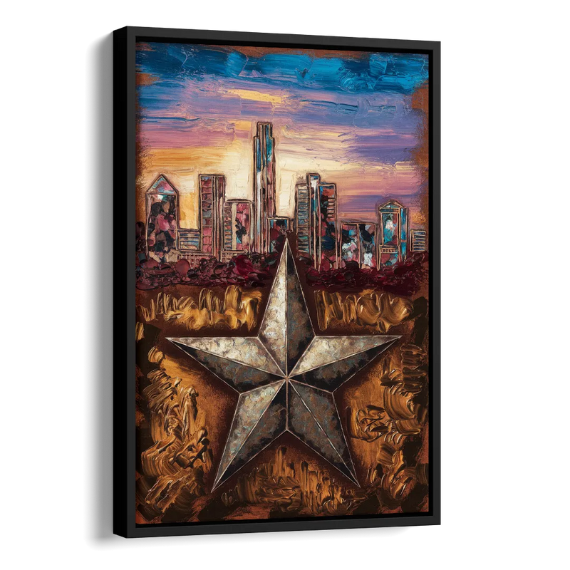 Austin Texas Stars Side - Black Canvas Wall Art