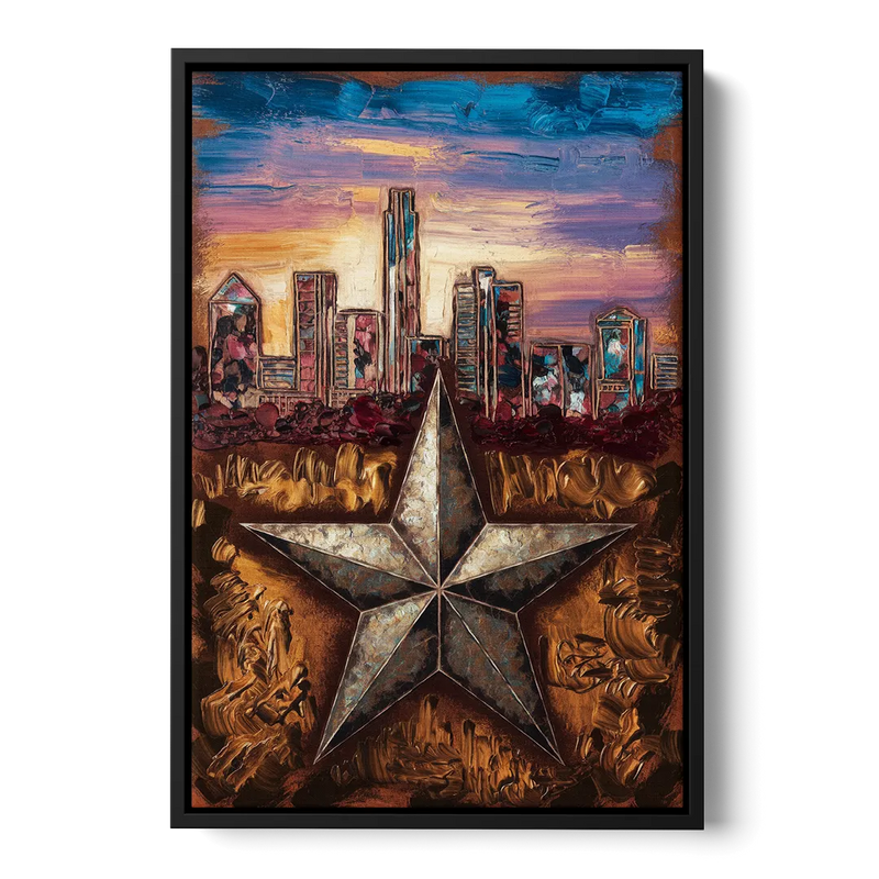 Austin Texas Stars Front - Black Canvas Wall Art