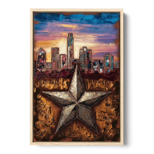 Austin Texas Stars - Oak Framed Canvas Wall Art - Front