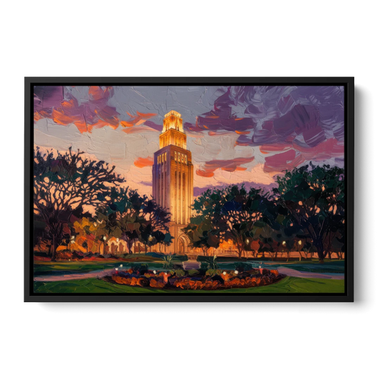 Austin Ut Tower Glow - Black Framed Canvas Wall Art - Front