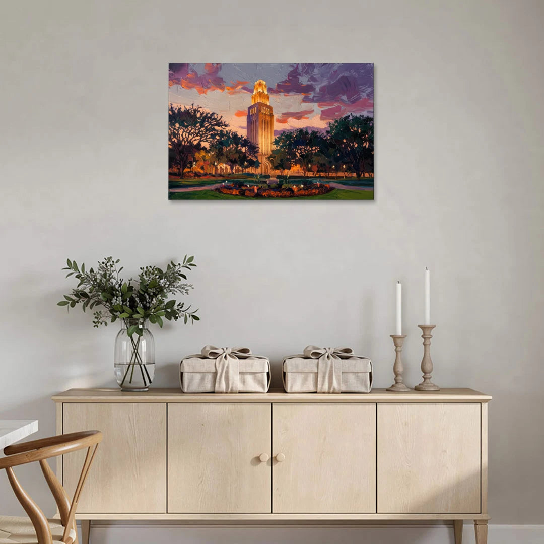 Austin Ut Tower Glow - Canvas Wall Art - Coffee Table - 36x24
