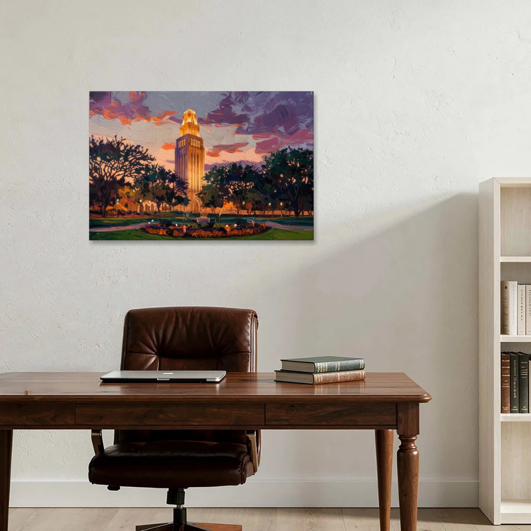 Austin Ut Tower Glow - Canvas Wall Art - Office - 36x24