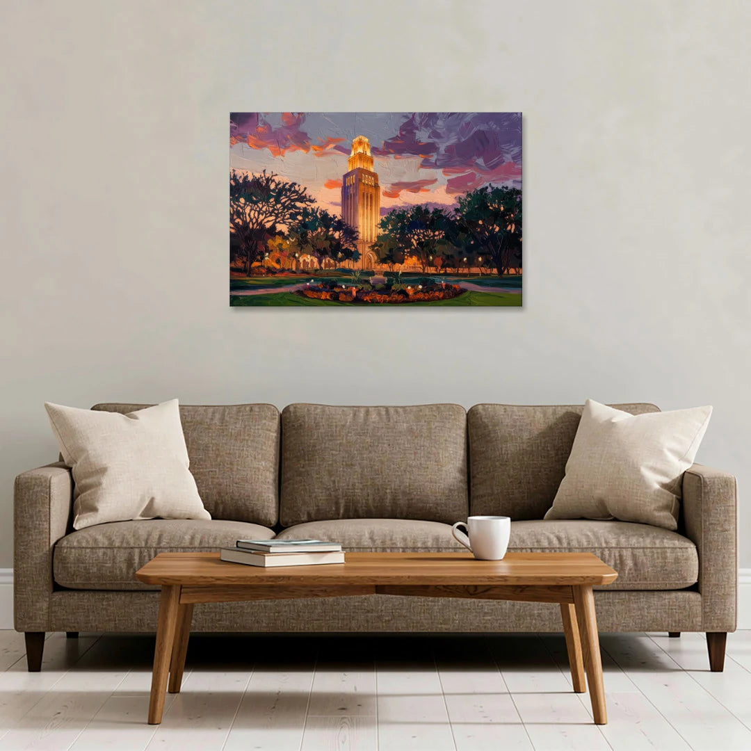 Austin Ut Tower Glow - Canvas Wall Art - Sofa - 36x24