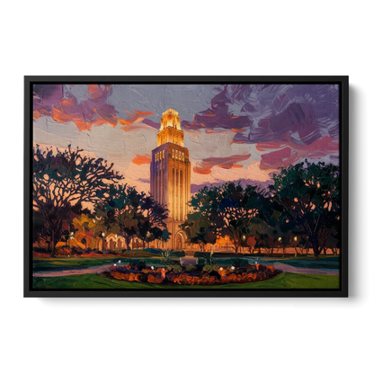 Austin Ut Tower Glow Front - Black Canvas Wall Art