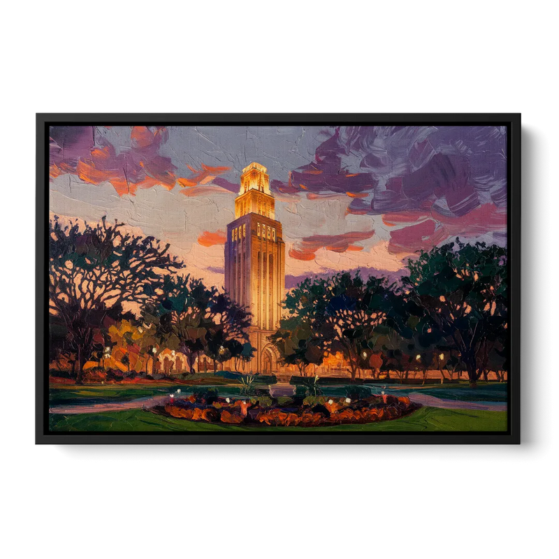 Austin Ut Tower Glow Front - Black Canvas Wall Art