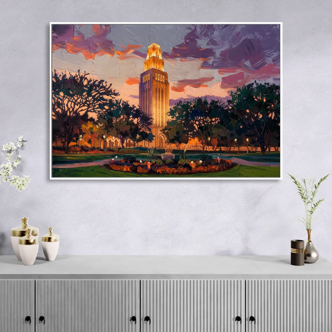 Austin Ut Tower Glow Sitting Room - White Canvas Wall Art