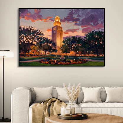 Austin Ut Tower Glow Sitting Room - Black Canvas Wall Art