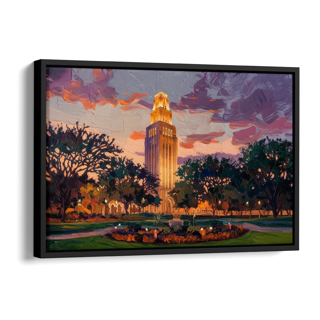 Austin Ut Tower Glow Side - Black Canvas Wall Art