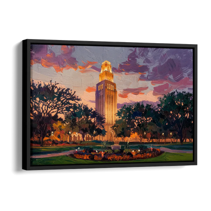 Austin Ut Tower Glow Side - Black Canvas Wall Art