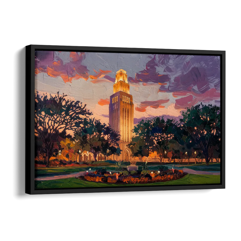 Austin Ut Tower Glow Side - Black Canvas Wall Art