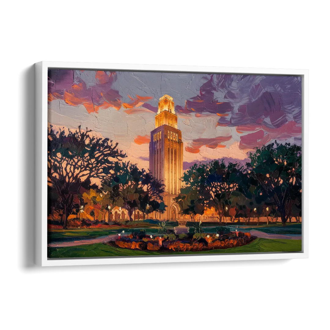 Austin Ut Tower Glow Side - White Canvas Wall Art