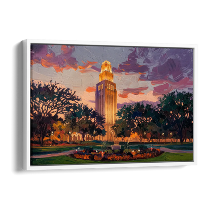 Austin Ut Tower Glow Side - White Canvas Wall Art