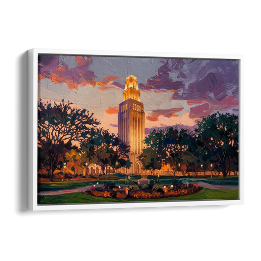 Austin Ut Tower Glow Side - White Canvas Wall Art