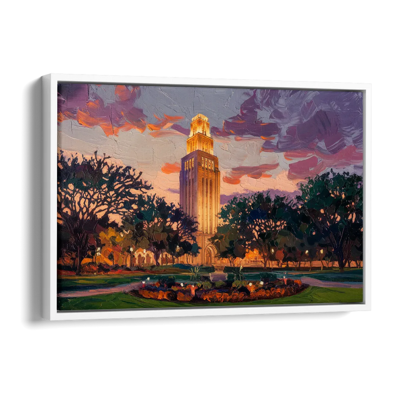 Austin Ut Tower Glow Side - White Canvas Wall Art