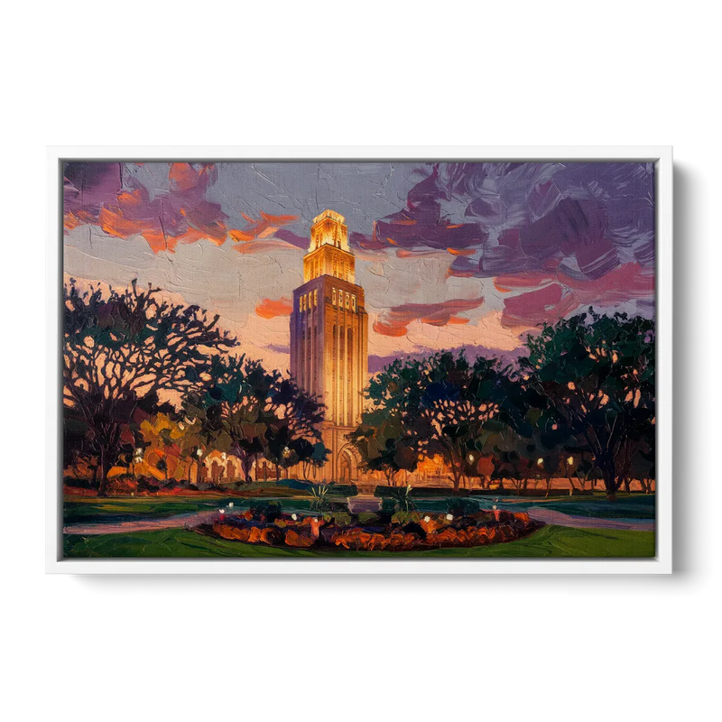 Austin Ut Tower Glow Front - White Canvas Wall Art
