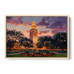 Austin Ut Tower Glow - Oak Framed Canvas Wall Art - Front