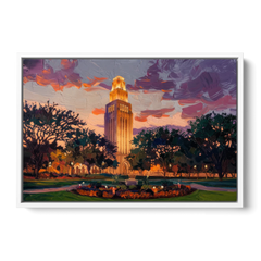Austin Ut Tower Glow - White Framed Canvas Wall Art - Front