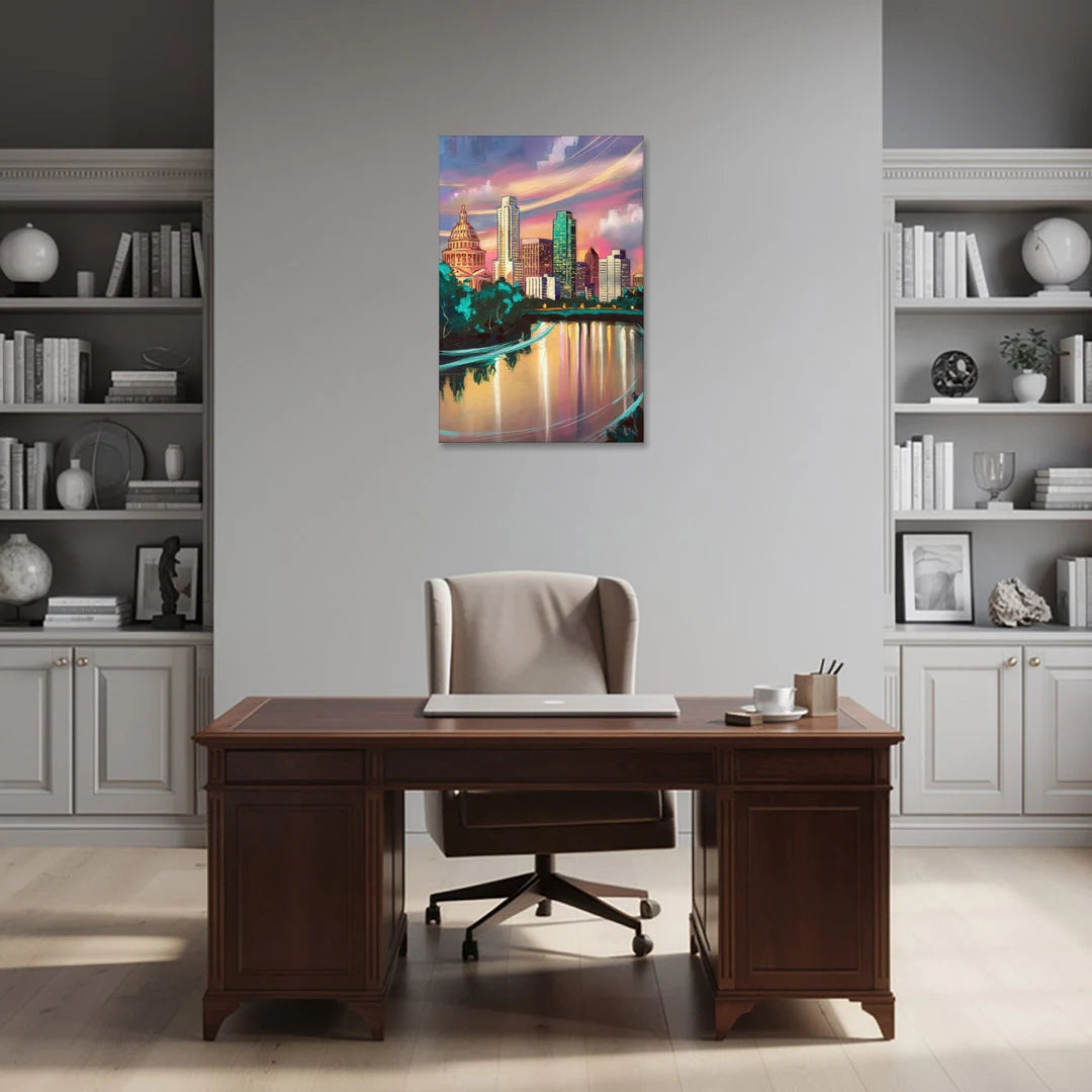 Austin Vibrant Skyline - Canvas Wall Art - Office - 24x36