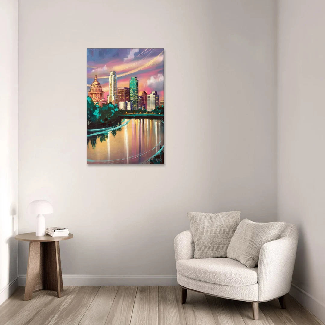 Austin Vibrant Skyline - Canvas Wall Art - Sofa - 24x36