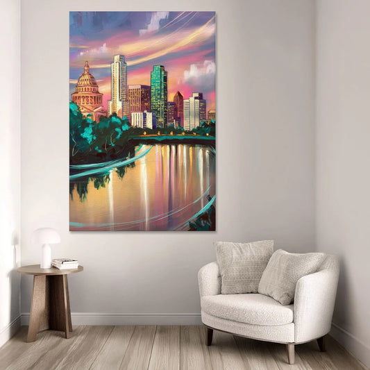 Austin Vibrant Skyline - Canvas Wall Art - Sofa - 40x60