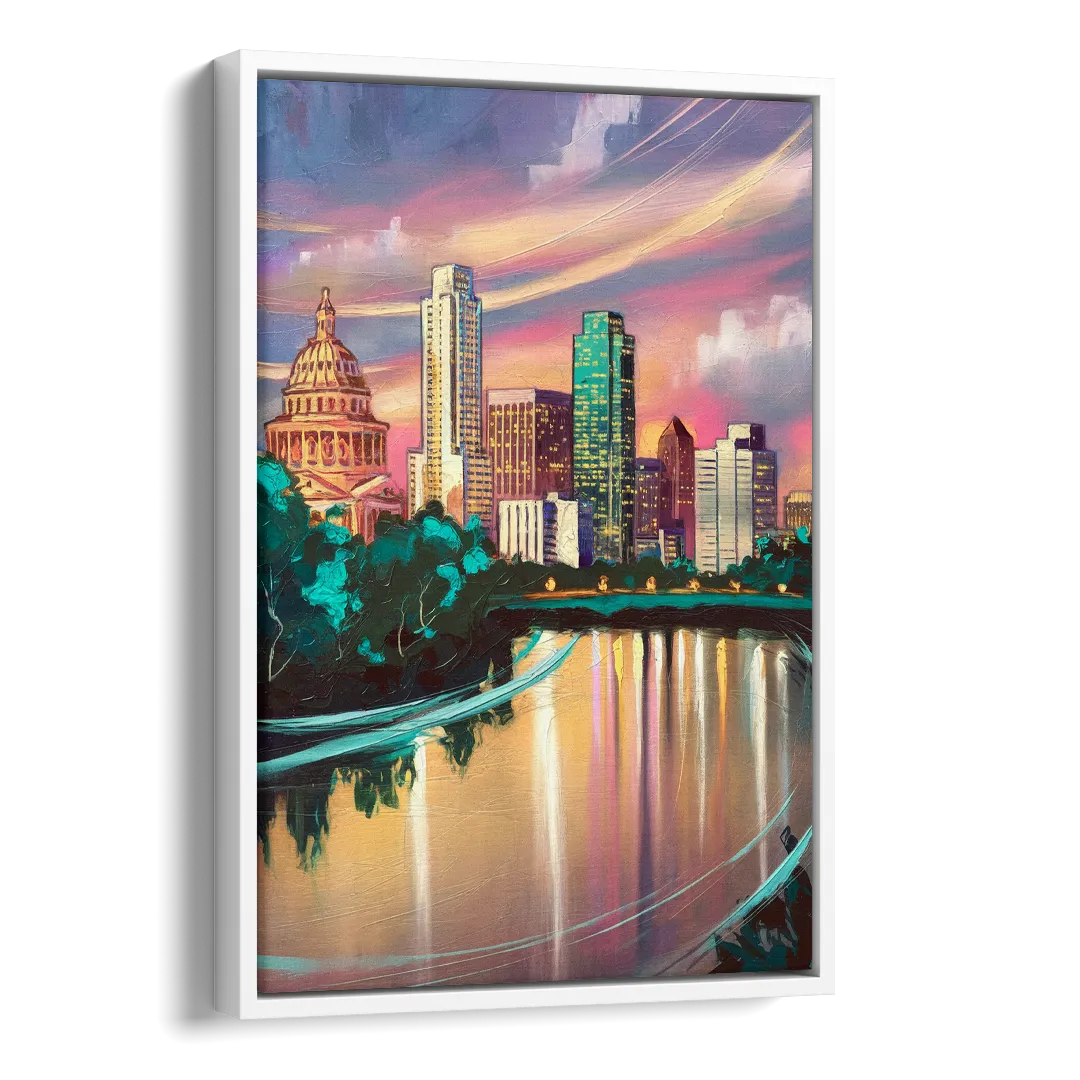 Austin Vibrant Skyline Side - White Canvas Wall Art