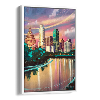 Austin Vibrant Skyline Side - White Canvas Wall Art