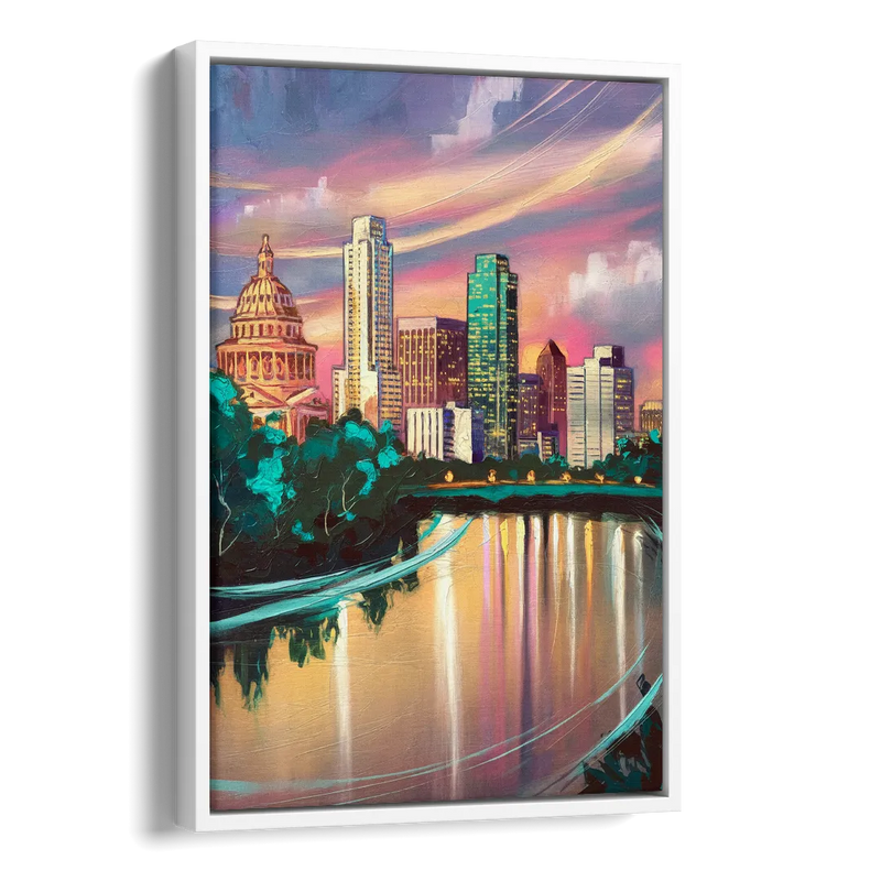 Austin Vibrant Skyline Side - White Canvas Wall Art