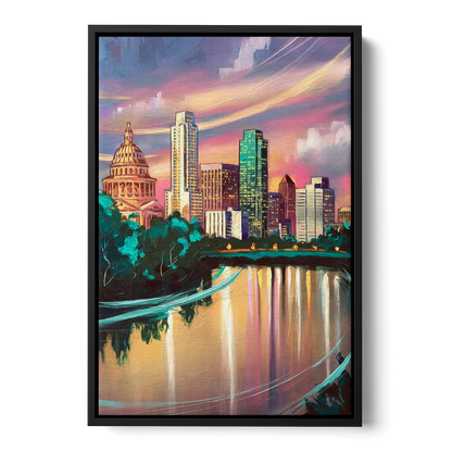 Austin Vibrant Skyline Front - Black Canvas Wall Art