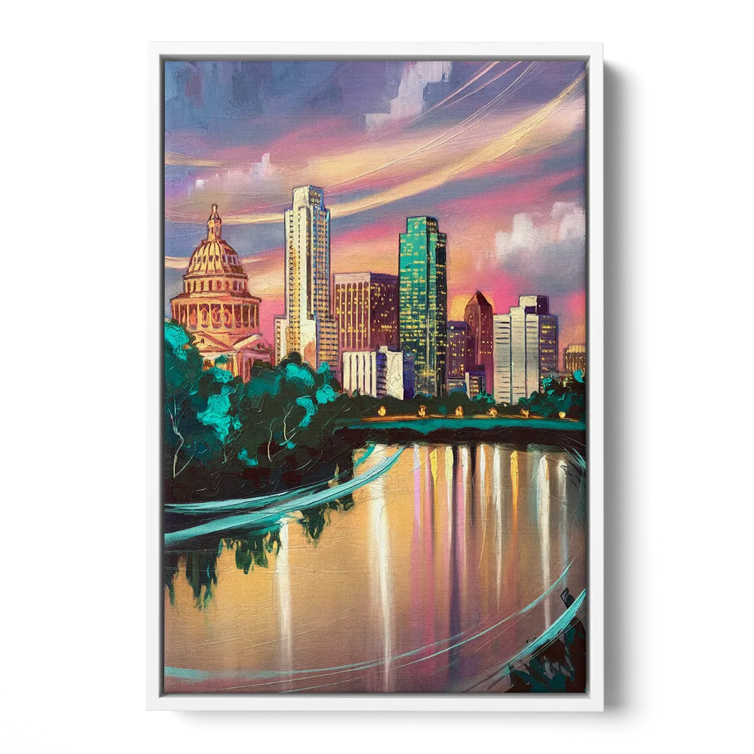 Austin Vibrant Skyline Front - White Canvas Wall Art
