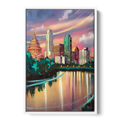 Austin Vibrant Skyline Front - White Canvas Wall Art