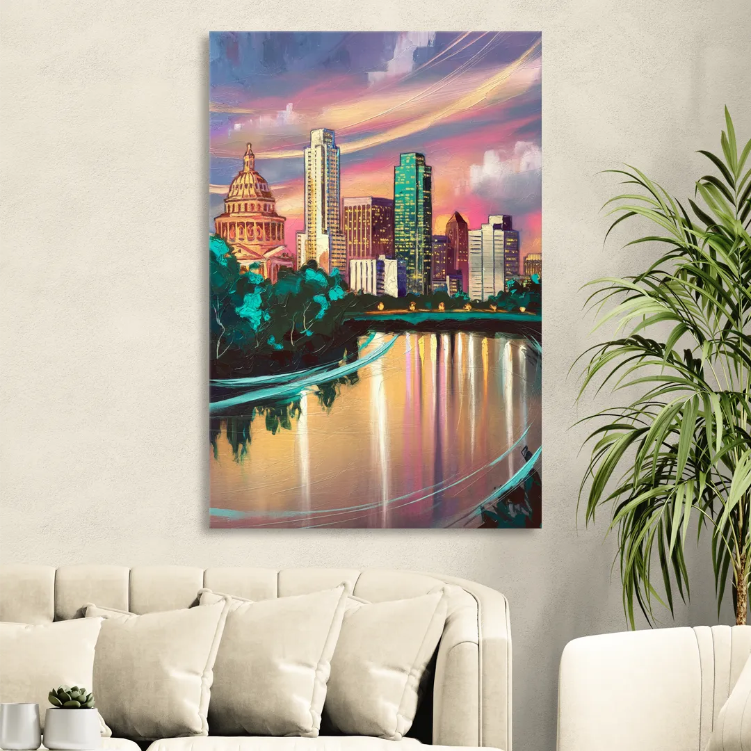Austin Vibrant Skyline Living Room - Canvas Wall Art