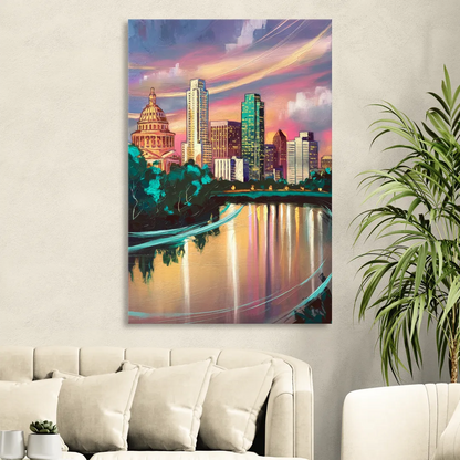 Austin Vibrant Skyline Living Room - Canvas Wall Art