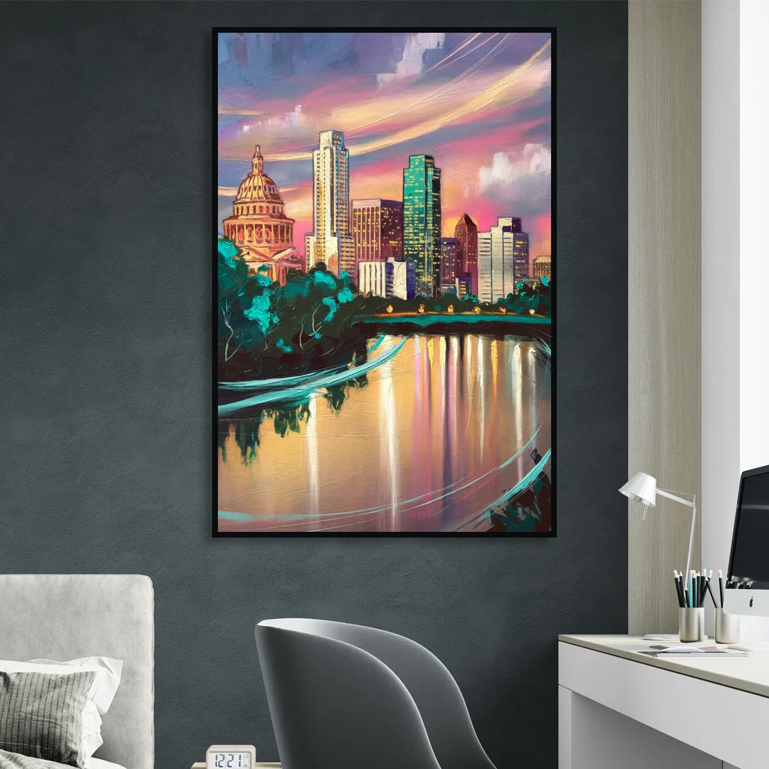 Austin Vibrant Skyline Sitting Room - Black Canvas Wall Art