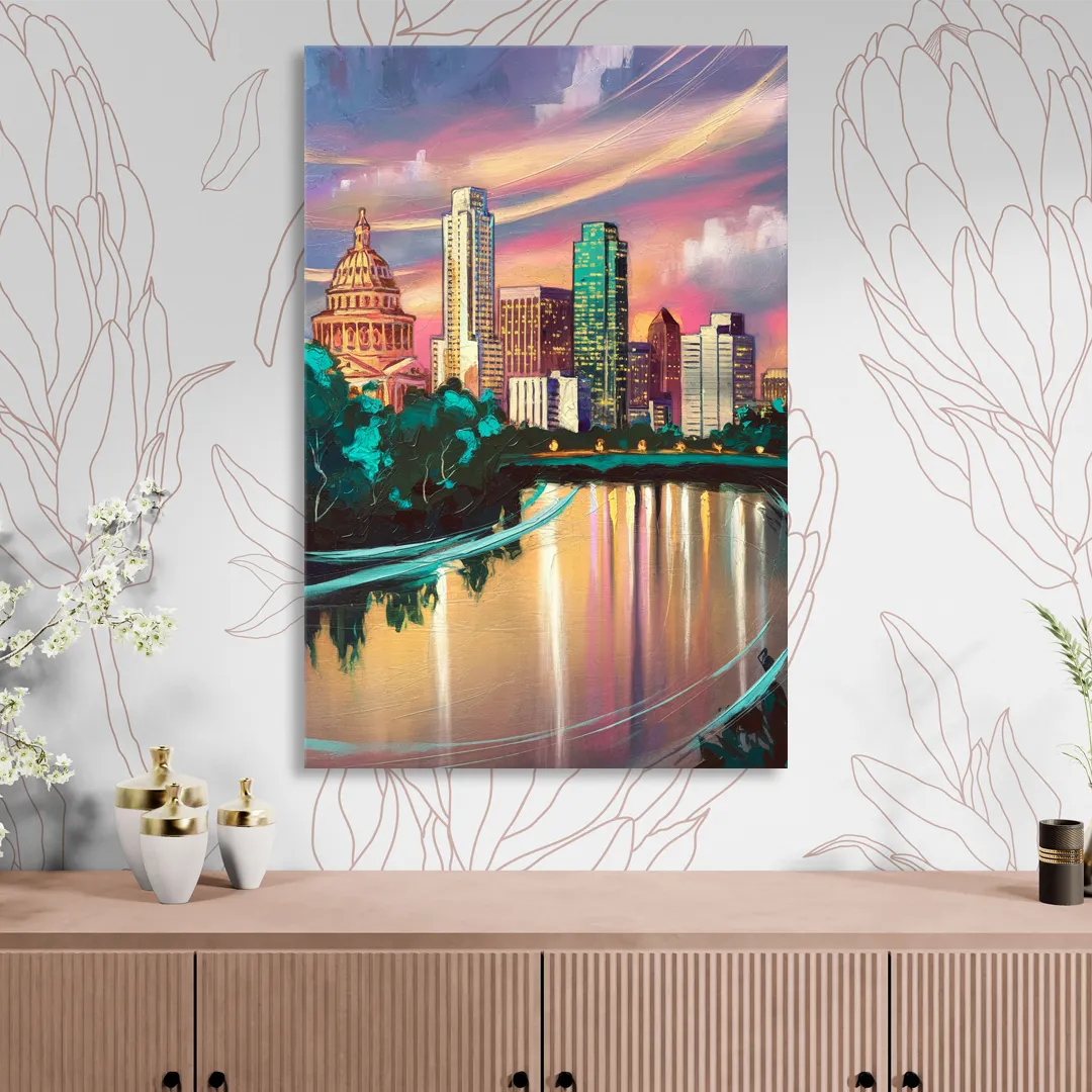 Austin Vibrant Skyline Sitting Room - Canvas Wall Art