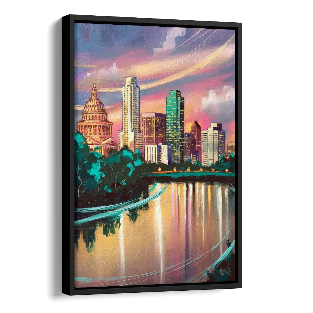 Austin Vibrant Skyline Side - Black Canvas Wall Art