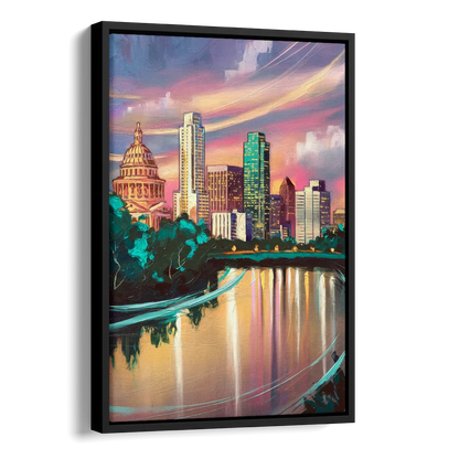 Austin Vibrant Skyline Side - Black Canvas Wall Art