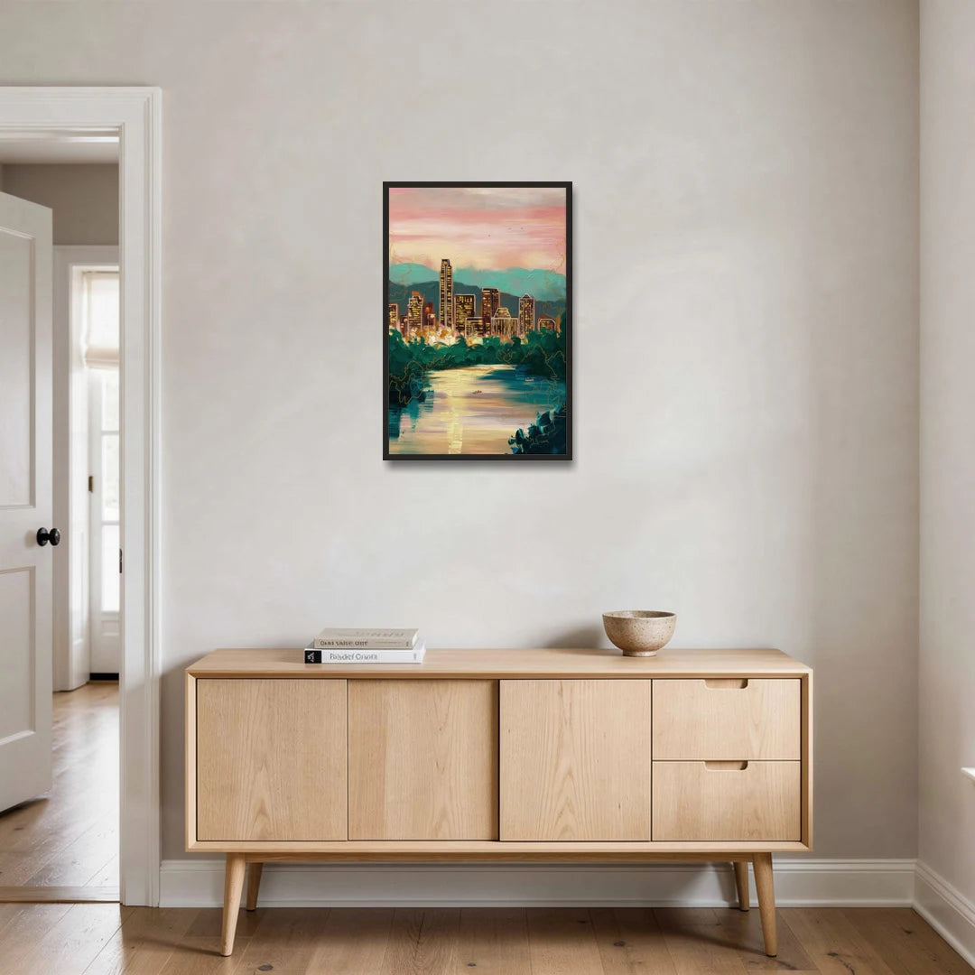 Austin Westlake Hills View - Black Framed Canvas Wall Art - Coffee Table - 20x30
