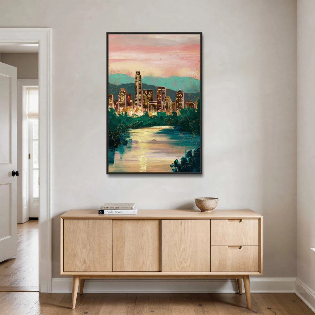 Austin Westlake Hills View - Black Framed Canvas Wall Art - Coffee Table - 32x48