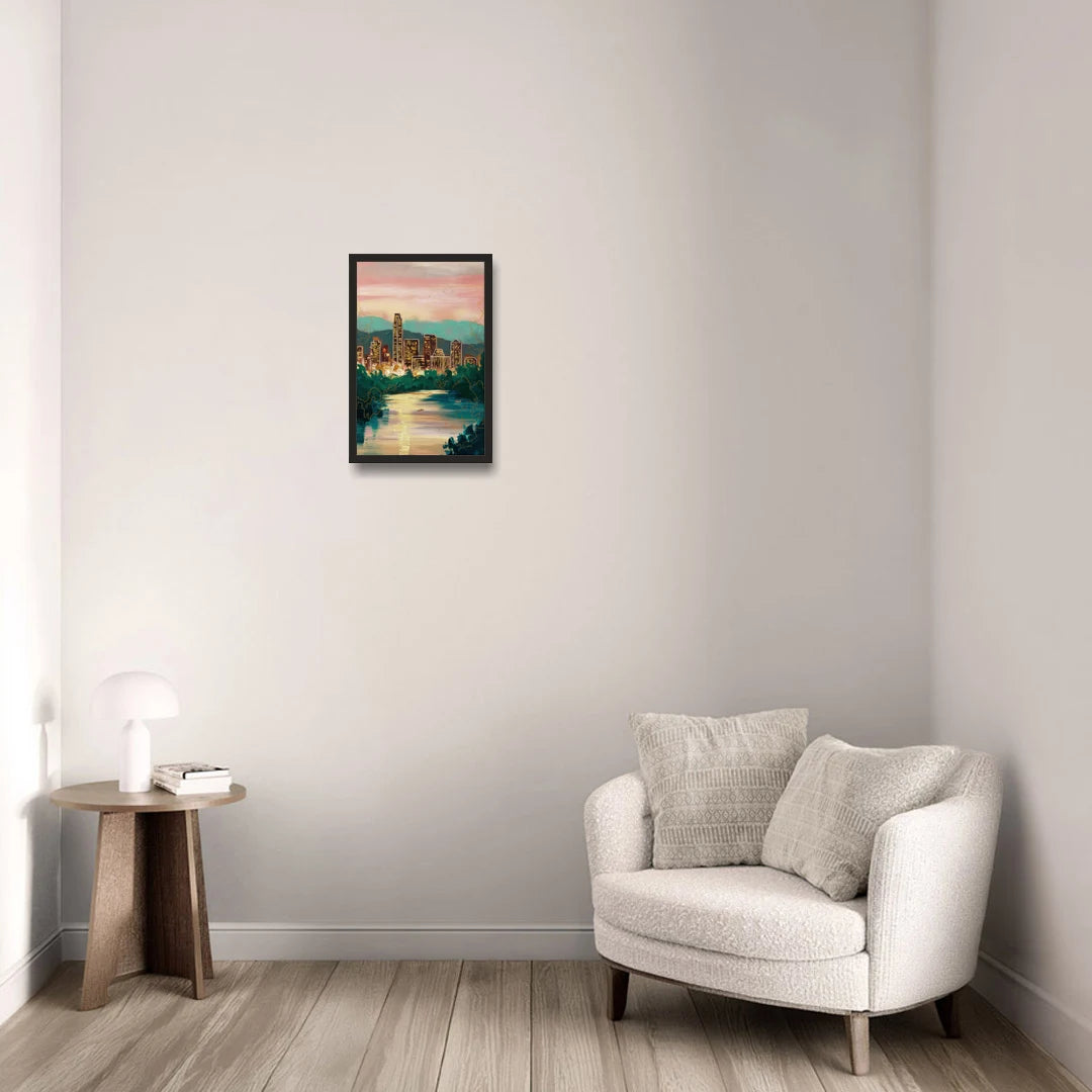 Austin Westlake Hills View - Black Framed Canvas Wall Art - Sofa - 12x18