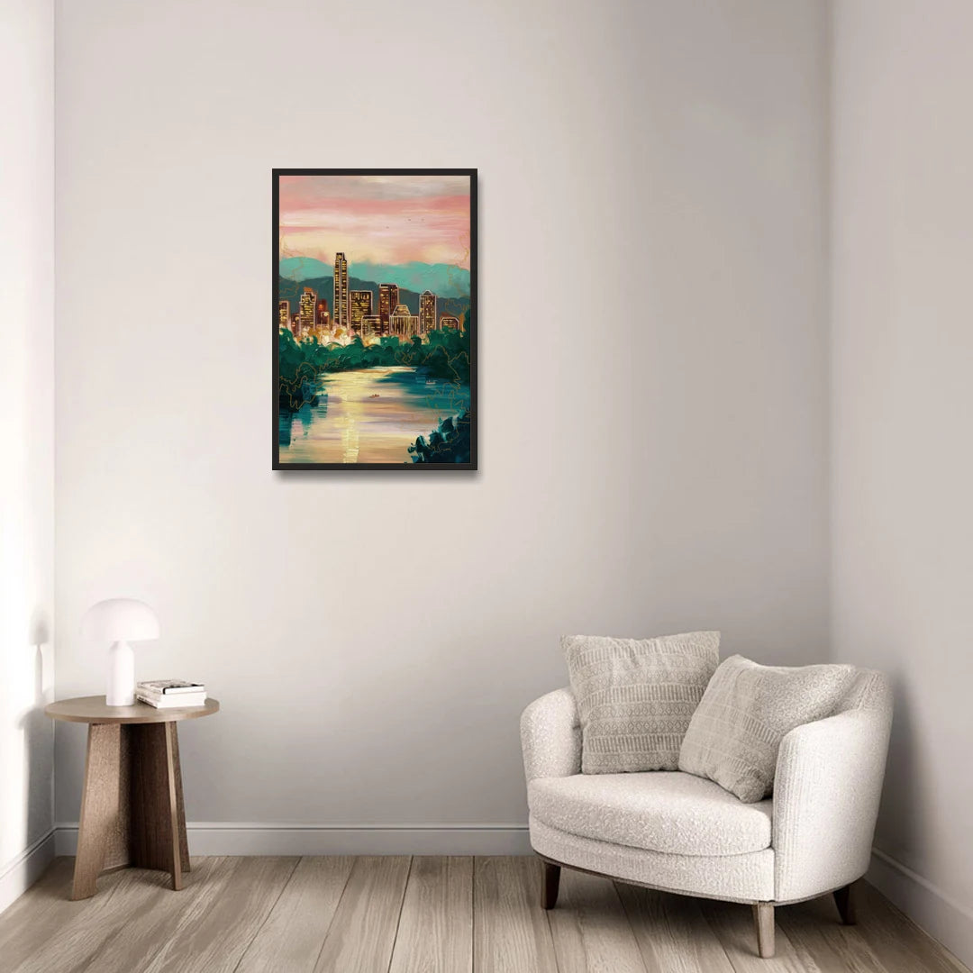 Austin Westlake Hills View - Black Framed Canvas Wall Art - Sofa - 20x30
