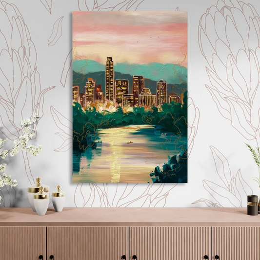 Austin Westlake Hills View Living Room - Canvas Wall Art